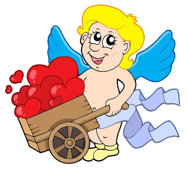 Cupido con carretilla — Vector de stock