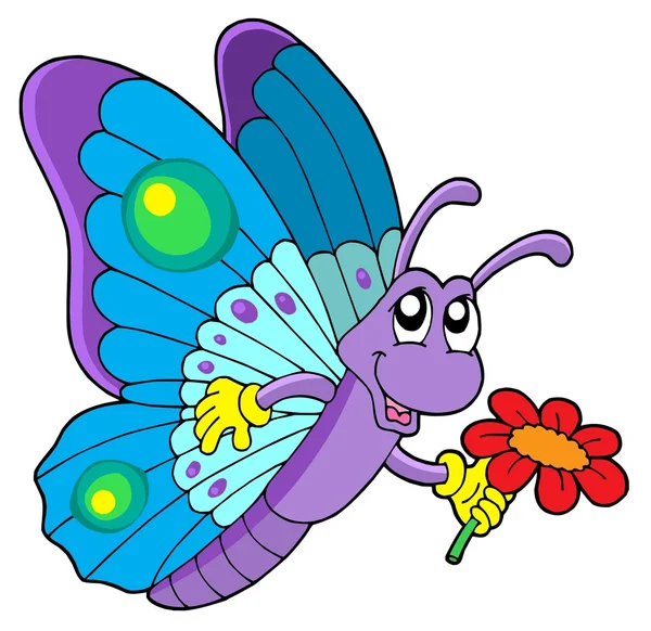 Carino farfalla che tiene fiore — Vettoriale Stock