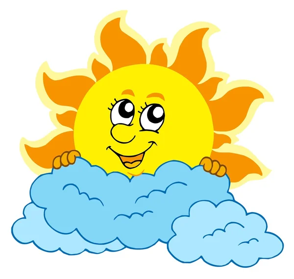 Mignon dessin animé Soleil avec des nuages — Image vectorielle