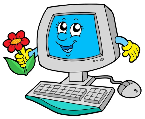 Χαριτωμένο υπολογιστή με λουλούδι — Διανυσματικό Αρχείο