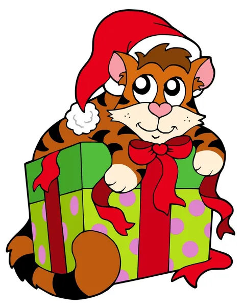 산타 모자에 귀여운 고양이 — 스톡 벡터