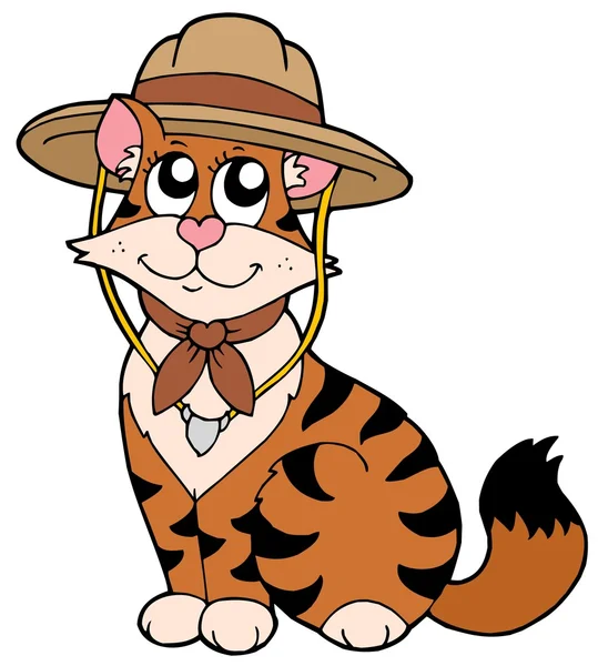 스카우트 모자에 귀여운 고양이 — 스톡 벡터