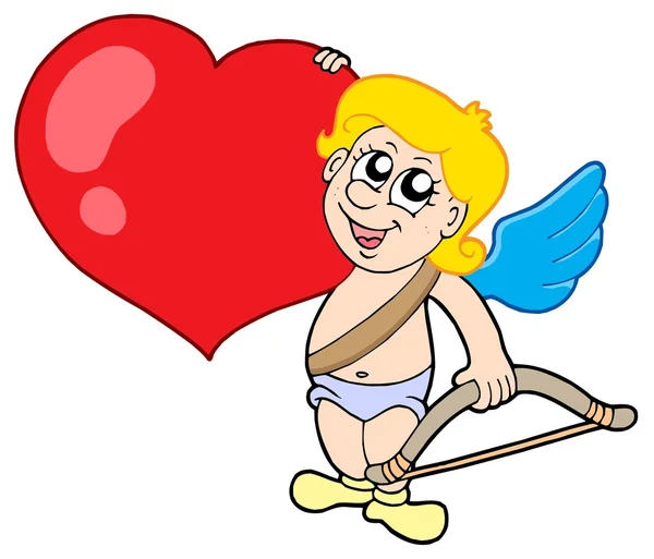 Lindo Cupido con arco y corazón — Vector de stock
