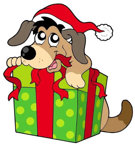Carino cane in cappello Babbo Natale — Vettoriale Stock