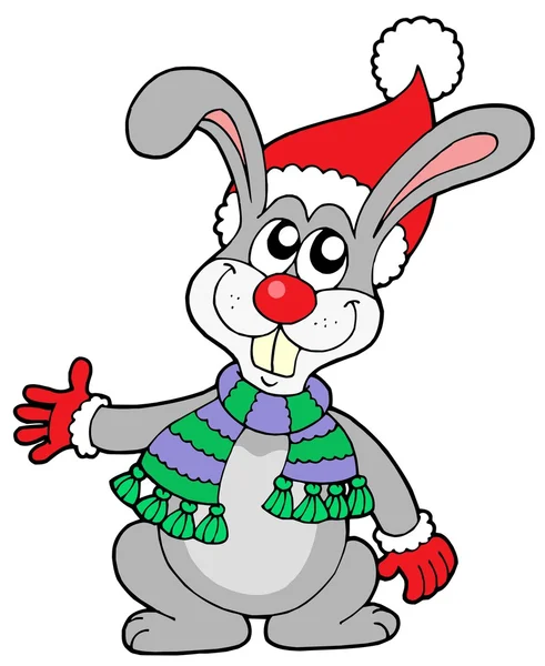 Ładny królik w kapeluszu Boże Narodzenie — Wektor stockowy