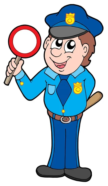 Mignon policier avec panneau stop — Image vectorielle