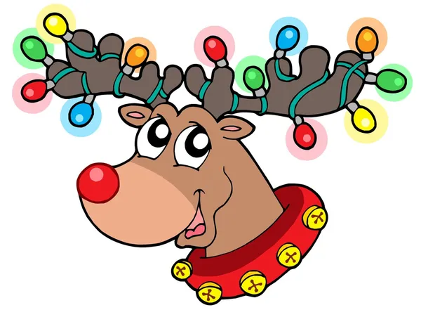 Lindos renos en luces de Navidad — Vector de stock
