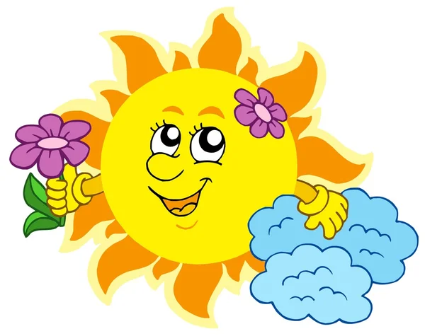 花とかわいい太陽 — ストックベクタ