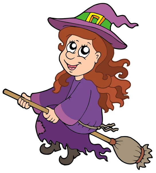 可爱飞行扫帚的女巫 — 图库矢量图片