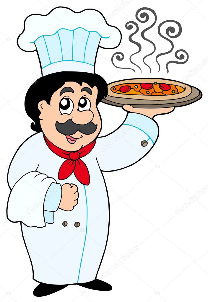 Cartoon chef holding pizza — Stock Vector © clairev #2147987