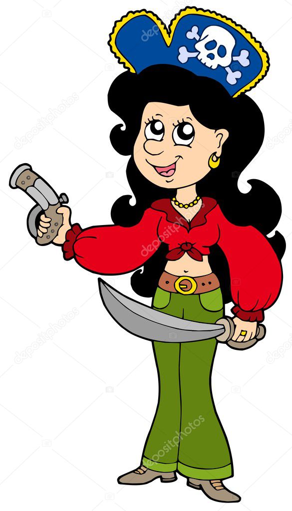 Cute pirate girl with pistol and sabre — Stock Vector © clairev #2149400