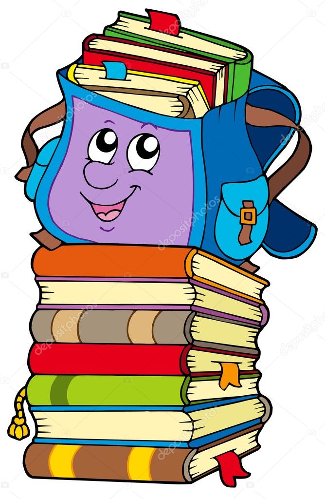 Cute school bag on pile of books Stock Vector by ©clairev 2149478
