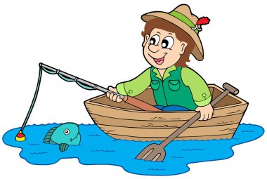 Fisherman in boat clipart