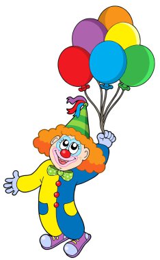 Flying clown with balloons clipart