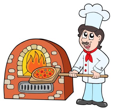 Chef baking pizza clipart