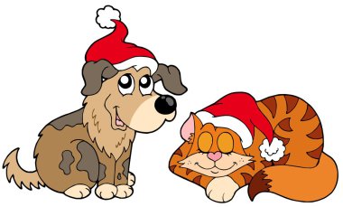 Christmas cat and dog clipart