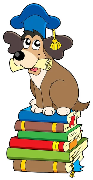Hund lärare på högen av böcker — Stock vektor