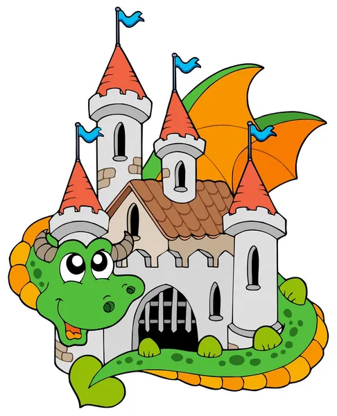 Dragon avec vieux château — Image vectorielle