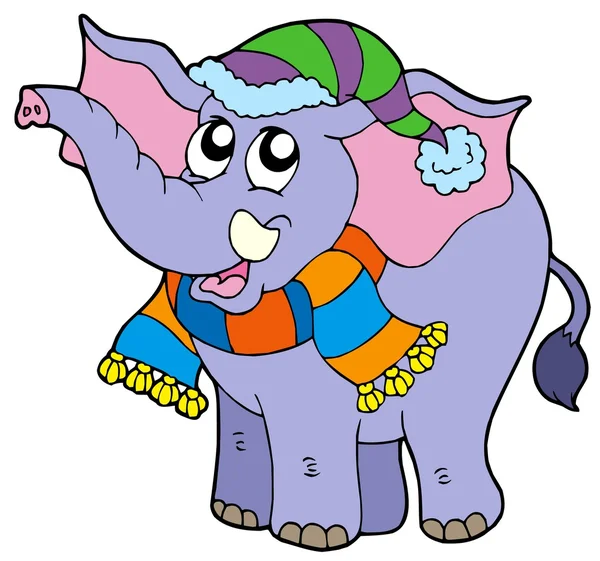 Éléphant en vêtements d'hiver — Image vectorielle