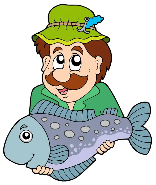 Pescador sosteniendo peces grandes — Vector de stock