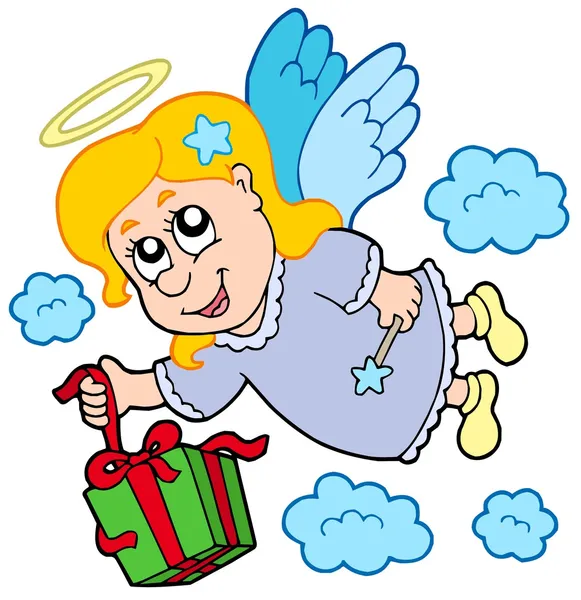 Летящий ангел с подарком — стоковый вектор