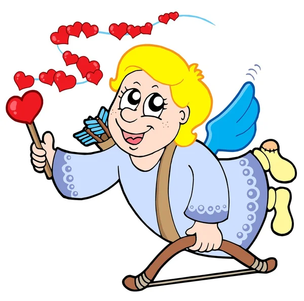 Cupido volador con varita mágica — Vector de stock
