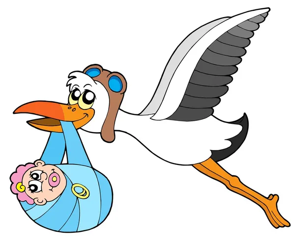 stock vector Flying stork delivering baby