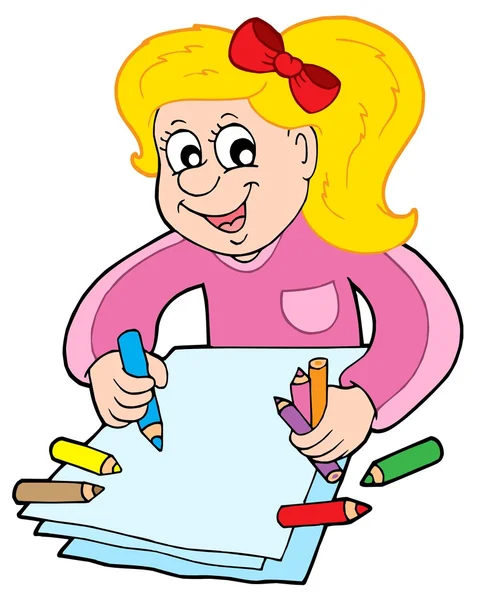 Girl with crayons — Stock Vector
