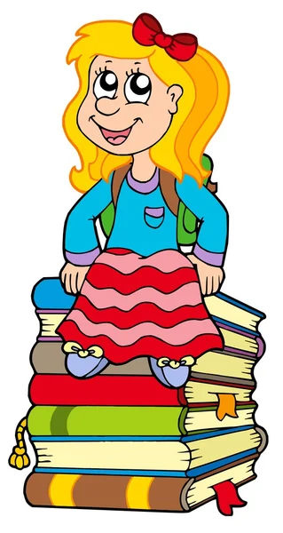 Κορίτσι κάθεται σε ένα σωρό από βιβλία — Διανυσματικό Αρχείο