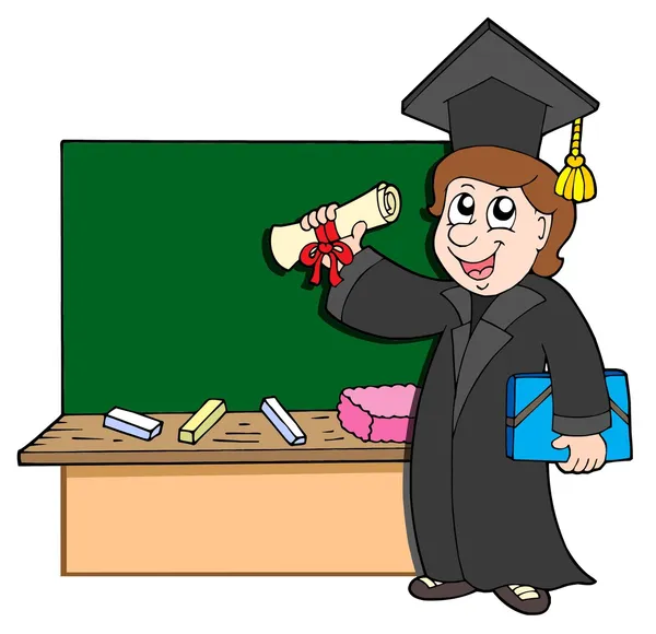 Afgestudeerde student met blackboard — Stockvector