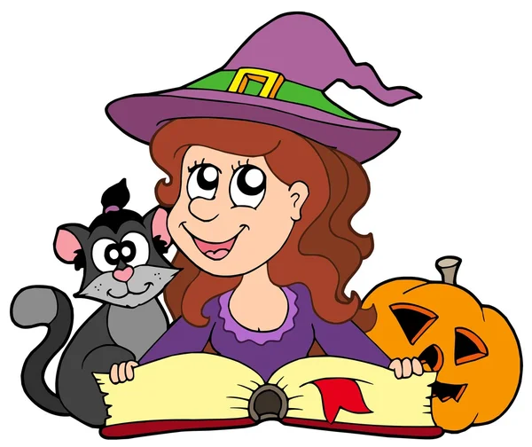 Halloween dziewczyna czytanie książki — Wektor stockowy