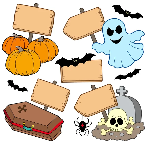 Kolekce dřevěných značek Halloween — Stockový vektor