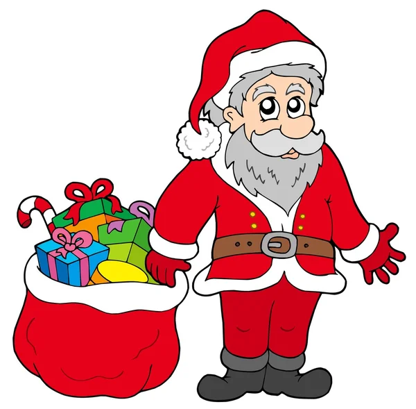 Happy Santa Claus with gifts — Stock Vector
