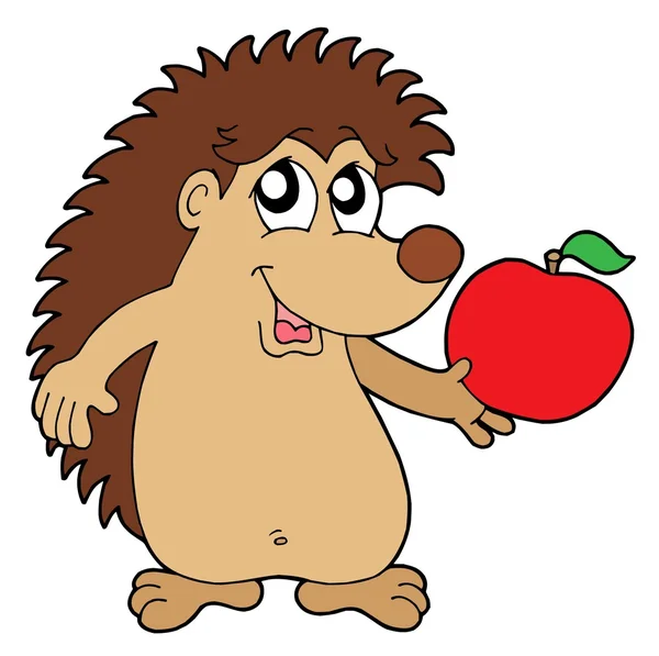 Hedgehog com ilustração vetorial de maçã — Vetor de Stock