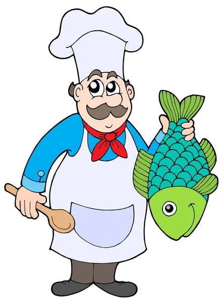 Chef segurando peixe — Vetor de Stock