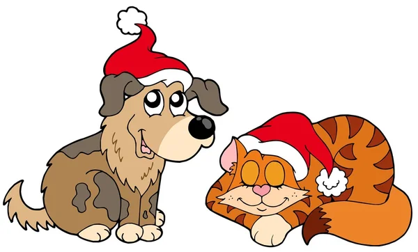 Karácsonyi macska és kutya — Stock Vector