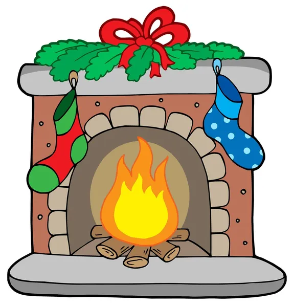 Christmas fireplace with stockings — Stock Vector