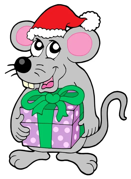 Christmas mouse with gift — Stock Vector