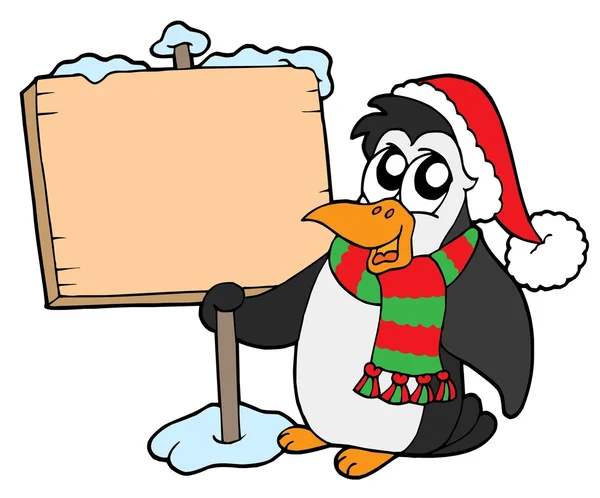 Pingouin de Noël avec signe — Image vectorielle