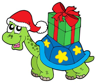 Christmas turtle with gift clipart