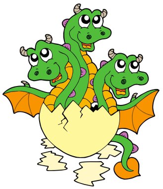 Little three headed dragon in egg clipart