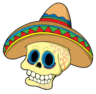 Mexican skull in sombrero clipart