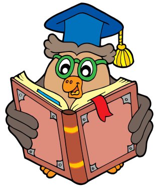 Owl teacher reading book 1b clipart