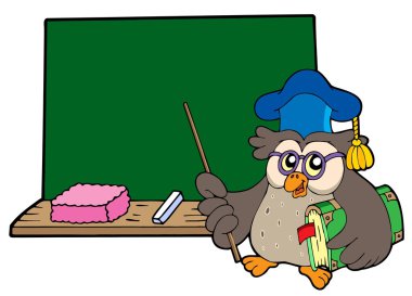 Owl teacher with book and blackboard clipart