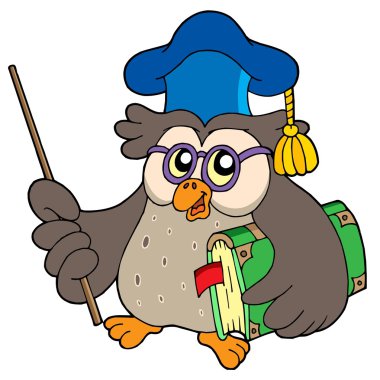 Owl teacher with book and pointer clipart