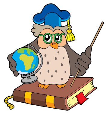 Owl teacher with globe clipart