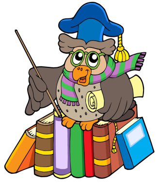 Owl teacher with parchment and books clipart