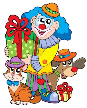 Party clown with cute animals clipart