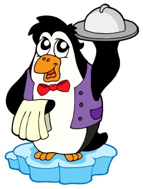 Penguin waiter on icebeg clipart