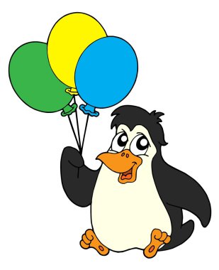 Penguin with balloons clipart